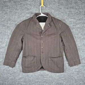 1900s French Salt & Pepper Striped Chambray Sack Jacket Annual Ring XXL